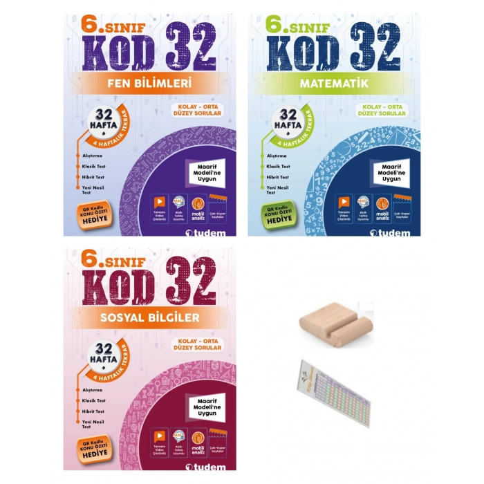 6.Sınıf KOD 32 Fen Sosyal Bilgiler Matematik Haftalık Deneme 2026 Maarif Müfredat +Telefon Tutucu