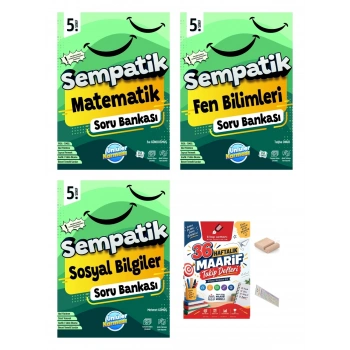 5.Sınıf Matematik Fen Bilimleri Sosyal Bilgiler Sempatik Soru Bankası+Telefon Tutucu+Maarif Defteri