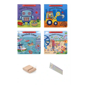 0-2 Yaş Hareketli Kitaplar Serisi -1.SET /4 Kitap(Oyuncaklar-Makinalar-Lunapark-Liman)+Tablet Standı