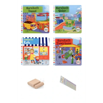 0-2 Yaş Hareketli Kitaplar Serisi Hareketli Mekanlar / 4 Kitap /+ Tablet Standı