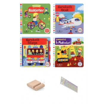 0-2 Yaş Hareketli Kitaplar Serisi - Hareketli Araçlar / 4 Kitap /+ Tablet Standı