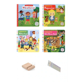 0-2 Yaş Hareketli Kitaplar Serisi Hareketli Hayvanlar / 4 Kitap /+ Tablet Standı