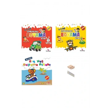 2- 4 Yaş Etkinlikli Boyama Kitabı -3 Kitap+Tablet Standı+Okuma Ayracı