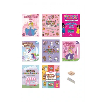 Kız Çocukları İçin Boyama Seti 8 Kitap 2-5 Yaş +Tablet Standı+Okuma Ayracı