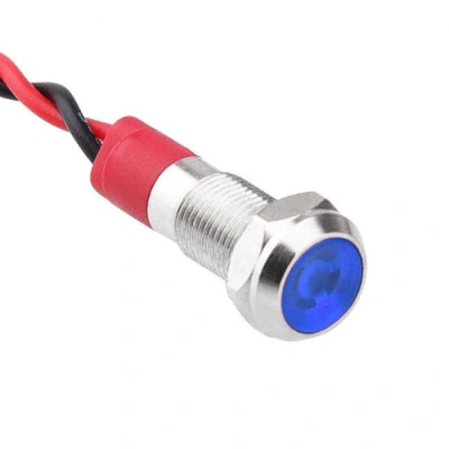 06L-P1 6mm 12-24V Kablolu Metal Sinyal Lambası - Mavi