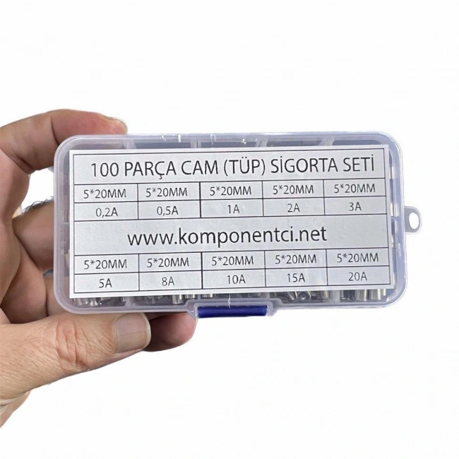 100 Parça 5x20mm Cam Sigorta Tüp Sigorta Seti Plastik Kutulu
