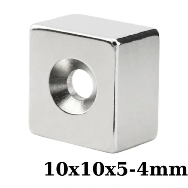 10x10x5-4mm Havşa Delikli Neodyum Güçlü Mıknatıs - Neodim Magnet