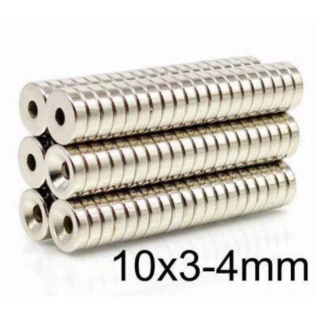 10X3-4mm Havşa Delikli Neodyum Güçlü Mıknatıs - Neodim Magnet