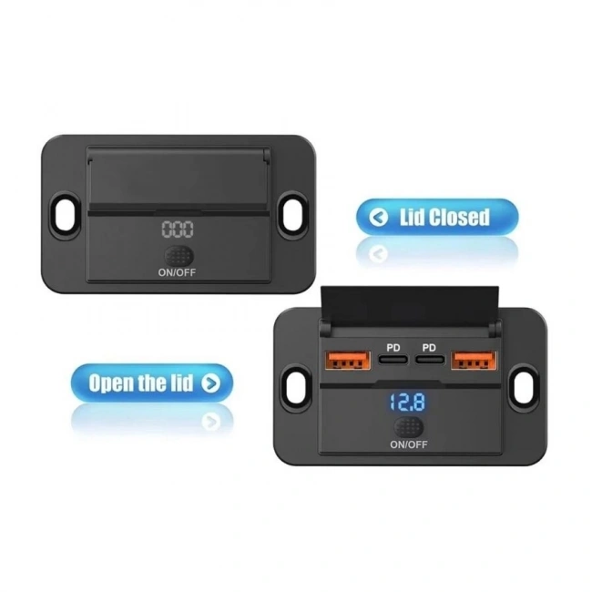 12-24V 2xPD Type-C + 2xQC3,0 Voltaj Göstergeli Şarj Soketi