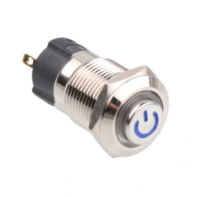 WD12A-G1-C 12mm Çıkık Yaylı Işıklı Power Metal Buton - Mavi