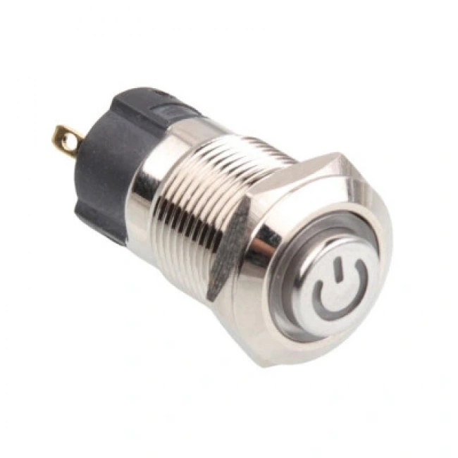 WD12A-G1Z-C 12mm Çıkık Anahtarlı Işıklı Power Metal Buton - Beyaz