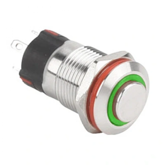 12A-G1Z-E 12mm Çıkık Anahtarlı Işıklı Metal Buton - Yeşil