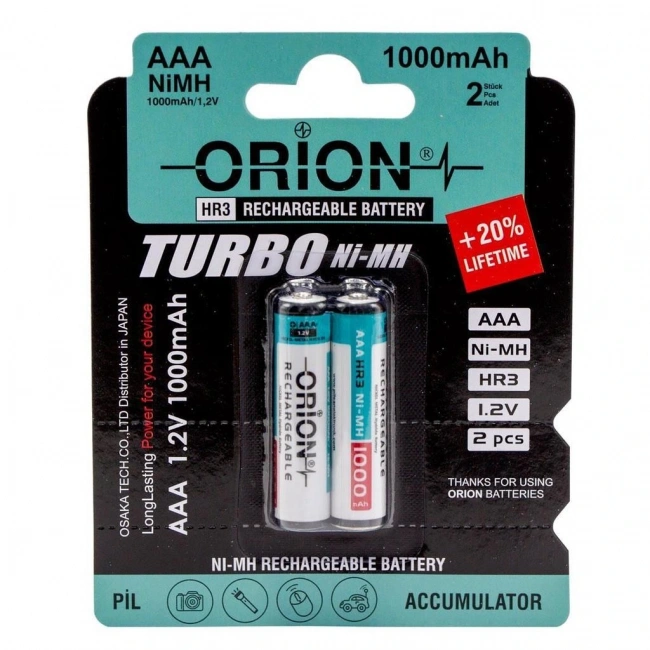 1.2V 1000mAh Ni-Mh AAA Şarj Edilebilir İnce Kalem Pil 2Li Paket