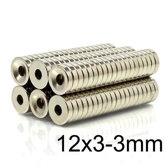 12X3-3mm Havşa Delikli Neodyum Güçlü Mıknatıs - Neodim Magnet