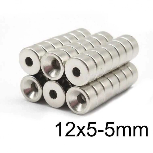 12X5-5mm Havşa Delikli Neodyum Güçlü Mıknatıs - Neodim Magnet