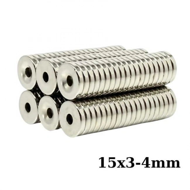 15X3-4mm Havşa Delikli Neodyum Güçlü Mıknatıs - Neodim Magnet
