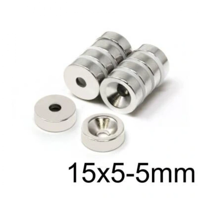 15X5-5mm Havşa Delikli Neodyum Güçlü Mıknatıs - Neodim Magnet