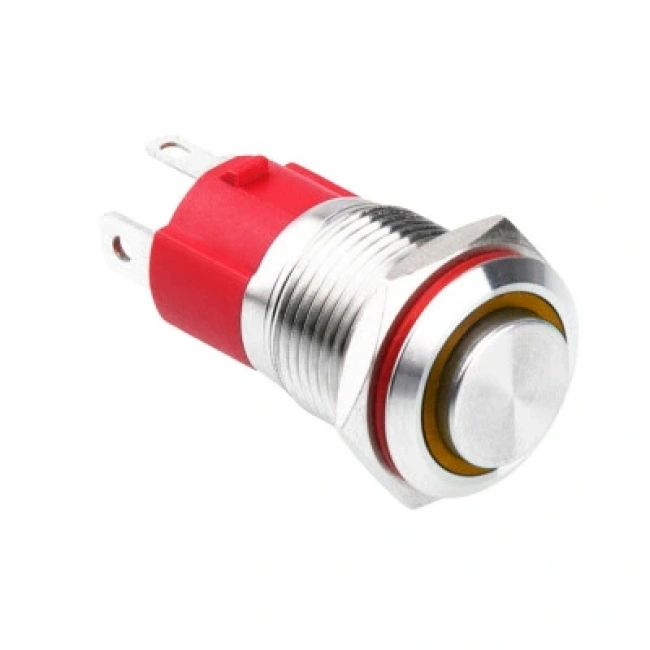 WD16D-G1Z-E 16mm Çıkık Anahtarlı Işıklı Metal Buton - Sarı