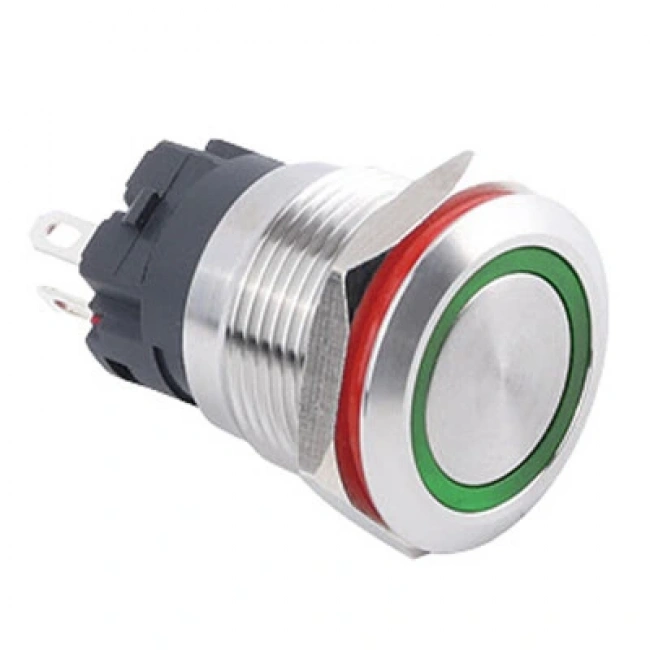 WD19A-P1Z-E 19mm Düz Anahtarlı Işıklı Metal Buton - Yeşil