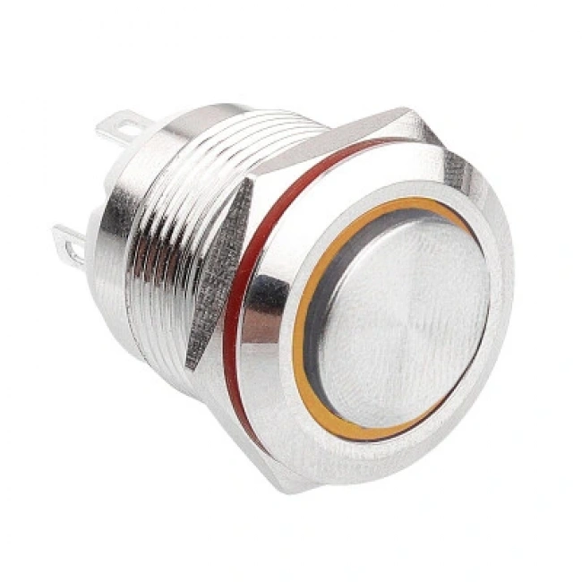 WD19H-G1-E 19mm Çıkık Yaylı Işıklı Metal Buton - Sarı