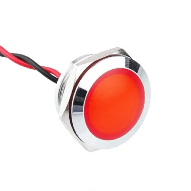 19L-P1 19mm 12-24V Kablolu Metal Sinyal Lambası - Kırmızı