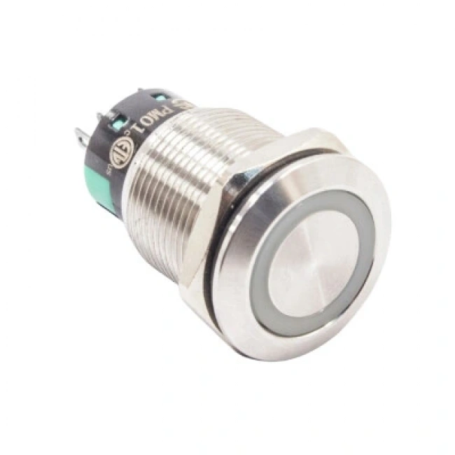 19mm Düz Anahtarlı 2NO Işıksız Metal Buton