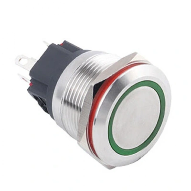 WD22B-P1Z-E 22mm Düz Anahtarlı Işıklı Metal Buton - Yeşil