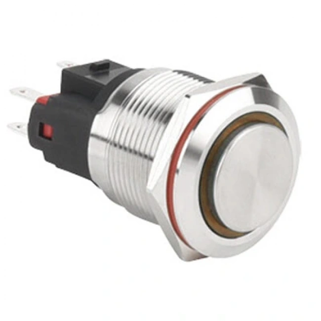 WD22E-G1-E 22mm Çıkık Yaylı Işıklı Metal Buton - Sarı