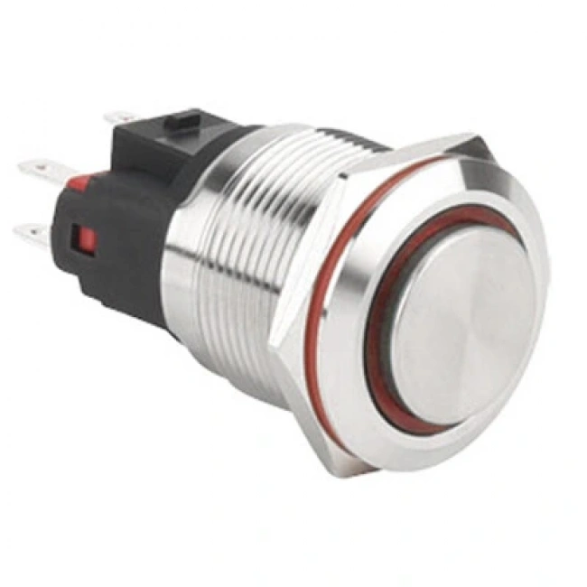 WD22E-G1Z-E 22mm Çıkık Anahtarlı Işıklı Metal Buton - Kırmızı