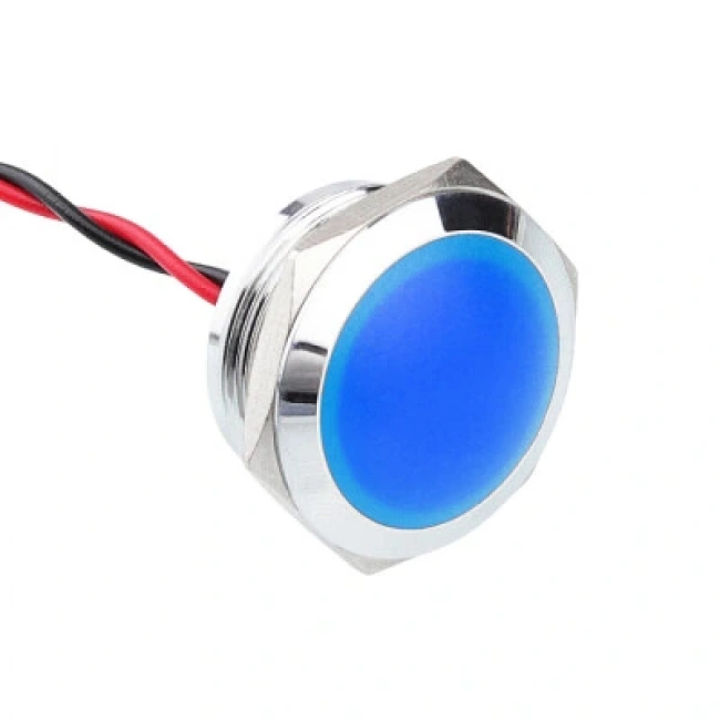 22L-P1 22mm 12-24V Kablolu Metal Sinyal Lambası - Mavi