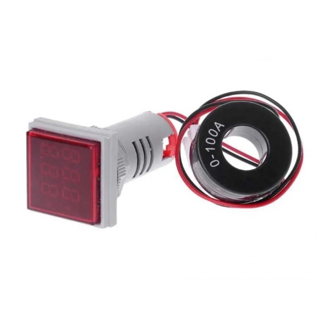 22mm Dijital Voltmetre-Ampermetre AC 20-500V 0-100A Kırmızı