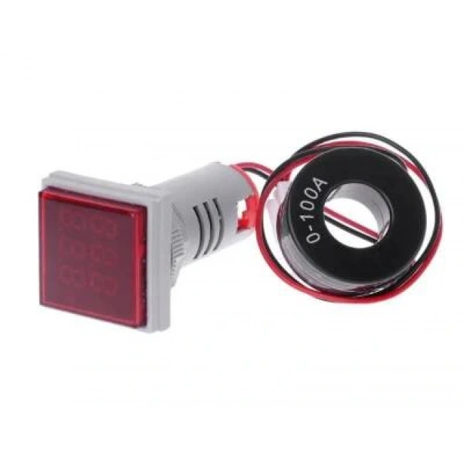 22mm Dijital Voltmetre-Ampermetre AC 20-500V 0-100A Kırmızı