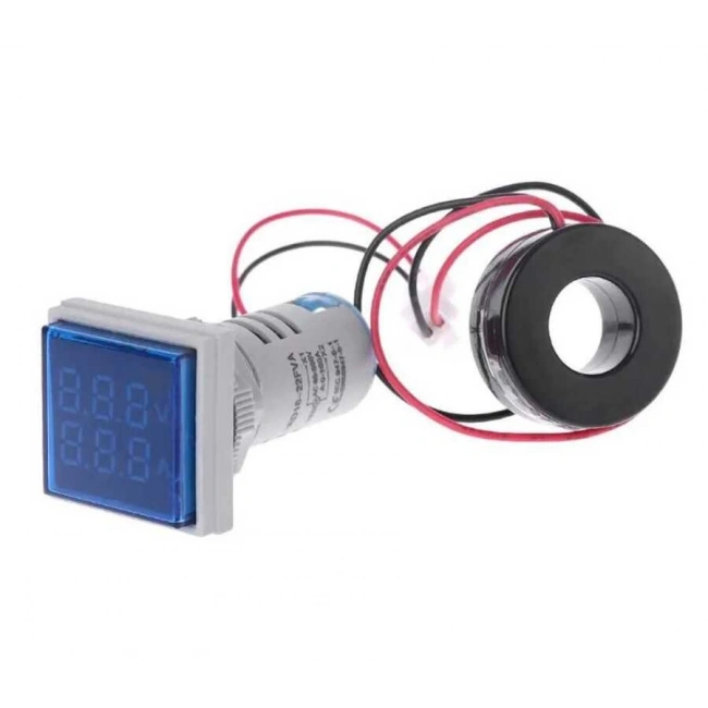 22mm Dijital Voltmetre-Ampermetre AC 20-500V 0-100A Mavi
