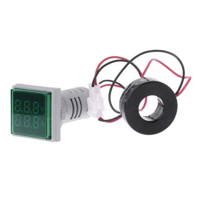 22mm Dijital Voltmetre-Ampermetre AC 20-500V 0-100A Yeşil