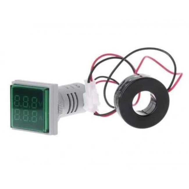 22mm Dijital Voltmetre-Ampermetre AC 20-500V 0-100A Yeşil