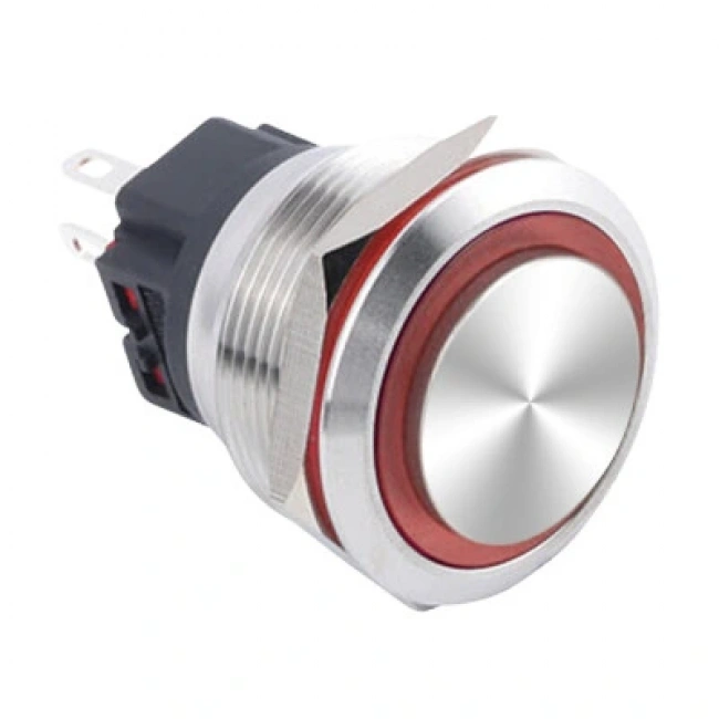 WD25B-G1Z-E 25mm Çıkık Anahtarlı Işıklı Metal Buton - Kırmızı