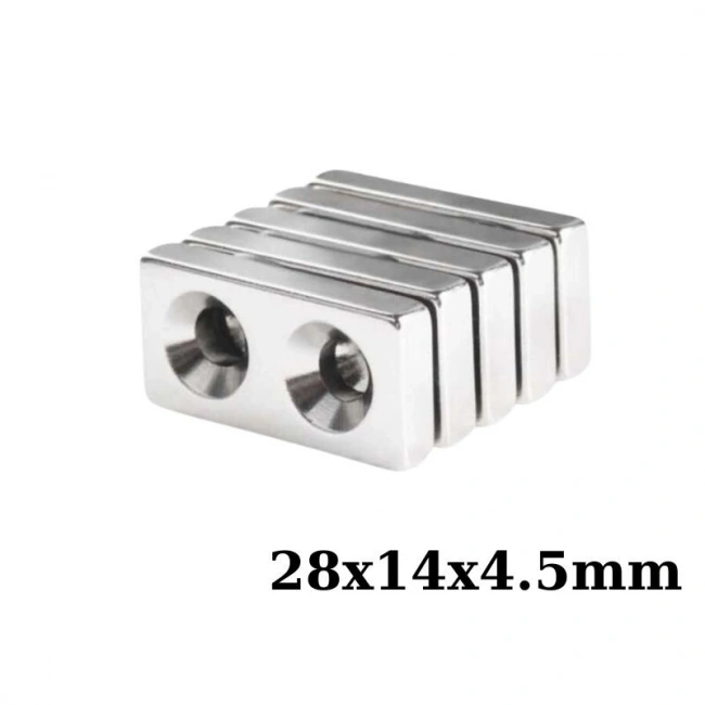 28x14x4.5-5mm Çift Havşa Delikli Neodyum Güçlü Mıknatıs - Neodim Magnet