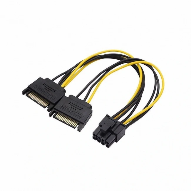 2X SATA Power Kablo To 8 Pin (6+2 ) Pci-e Dönüştürücü Güç Kablosu