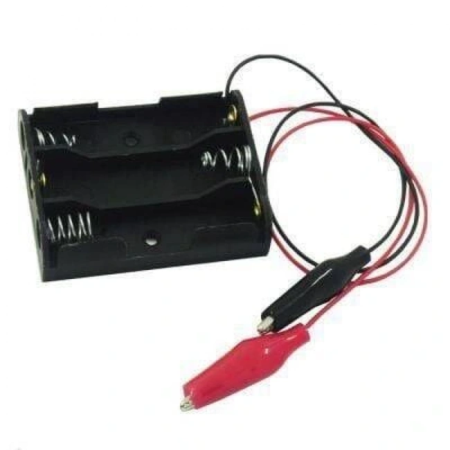 3lü AA Pil Yuvası - Krokodil Kablolu