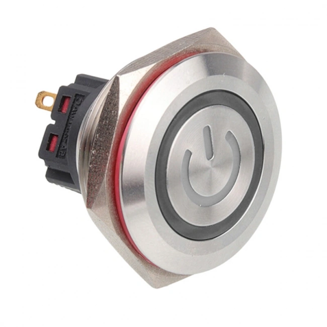 30B-P1Z-EC 30mm Düz Anahtarlı Işıklı Power Metal Buton - Beyaz