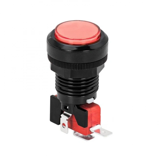 33mm 12V Işıklı Oyun Makinesi Butonu - Kırmızı