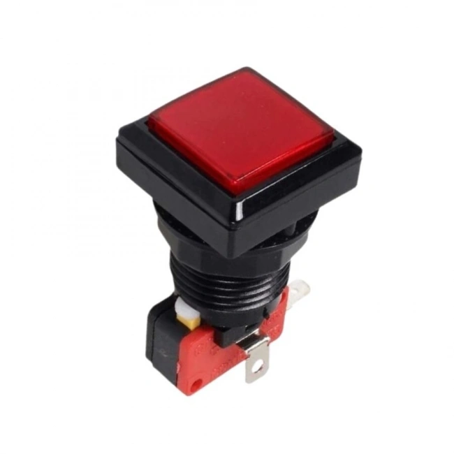 33mm 12V Kare Işıklı Oyun Makinesi Butonu - Kırmızı