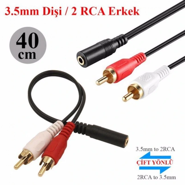 3.5mm Stereo Dişi 2 x RCA Erkek (M) Ses Kablosu