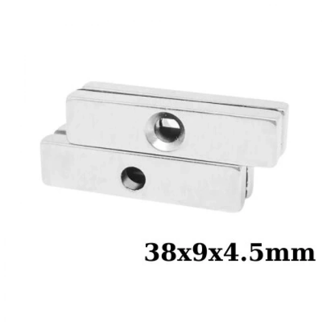38x9x4.5-5mm Havşa Delikli Neodyum Güçlü Mıknatıs - Neodim Magnet