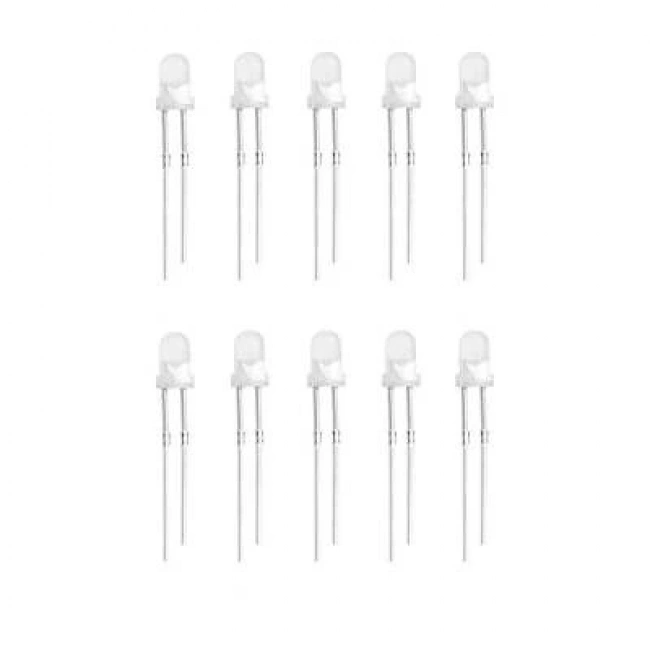 3mm Beyaz Led Paketi Kısa Bacak - 10 Adet