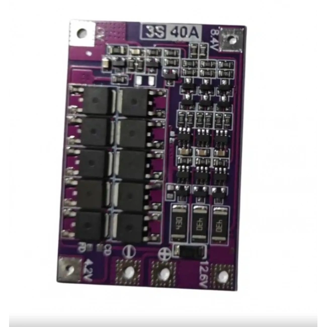 3S 40A Balanslı Lityum-İyon BMS Kartı (Mor PCB)
