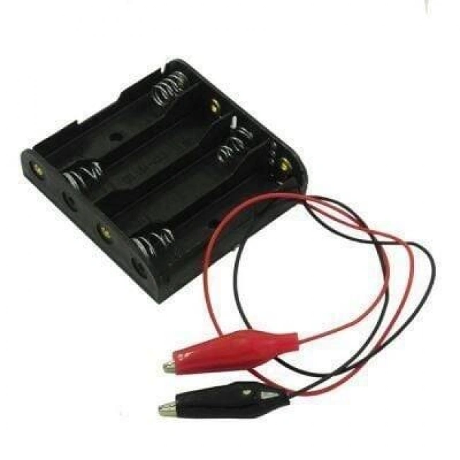 4lü AA Pil Yuvası - Krokodil Kablolu