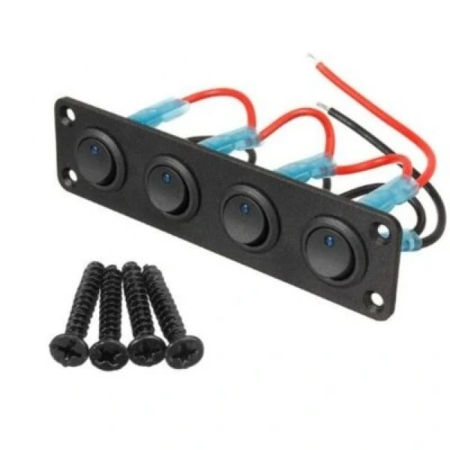 4lü ON-OFF Mavi Nokta Işıklı Anahtar Switch Panel 12V-24V