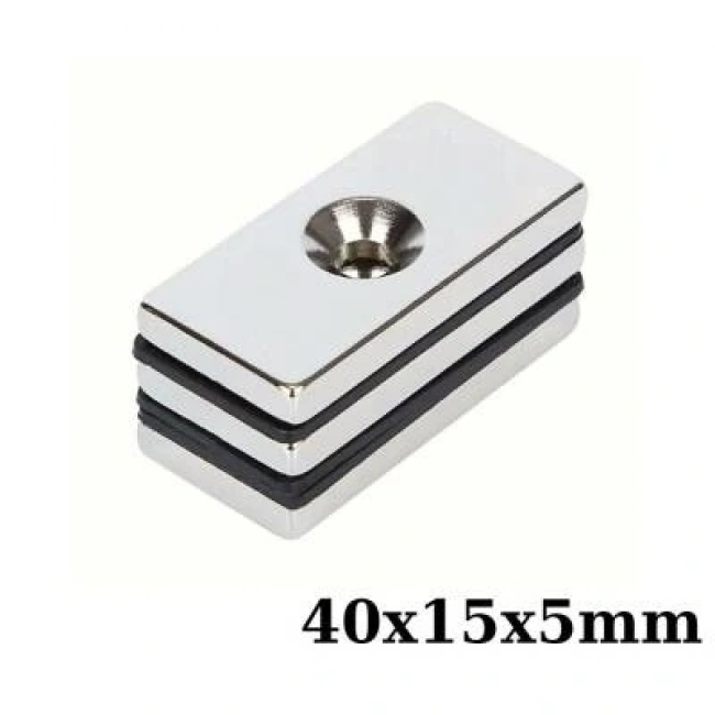 40x15x5-5mm Havşa Delikli Neodyum Güçlü Mıknatıs - Neodim Magnet