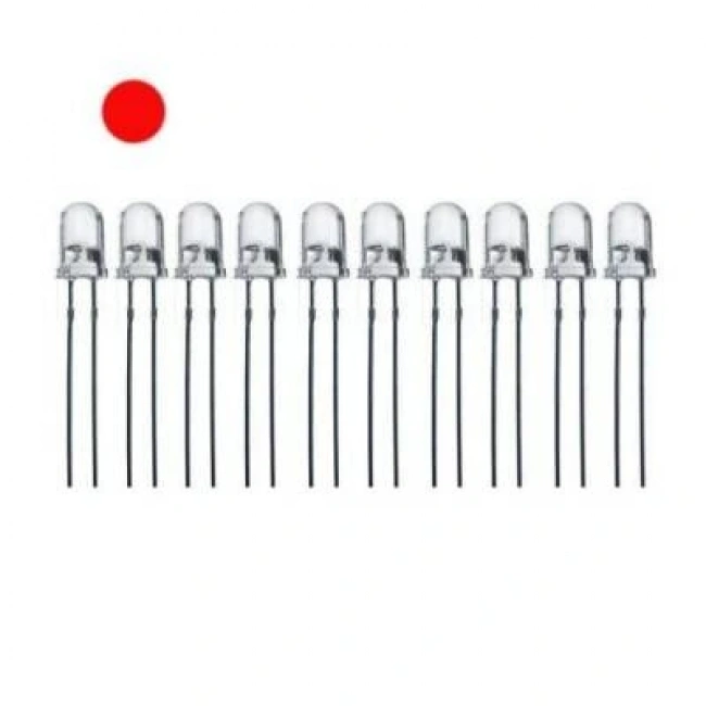 5mm Şeffaf Kırmızı Led Paketi - 10 Adet